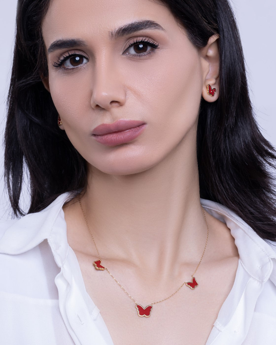 AURORA -  Carnelian Butterfly Charm Necklace