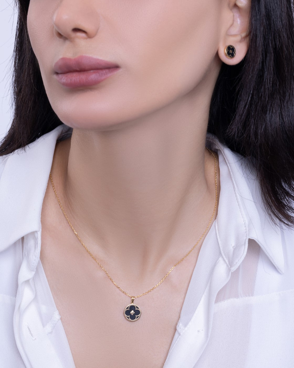 AURORA -  Midnight Clover Charm Necklace